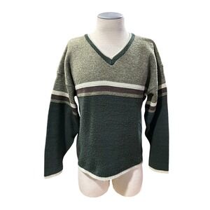Utility Mens Vintage V-Neck Colorblock Knit Sweater Size M Green Long Sleeve